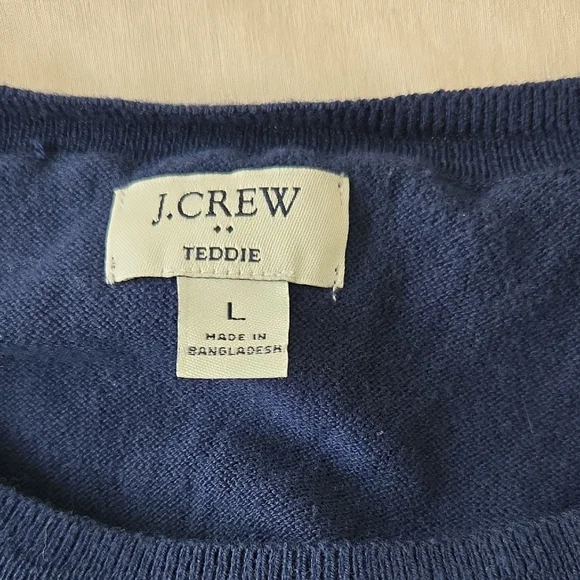 J. Crew Women's Navy and Green Striped Crewneck Sweater Teddie - Picture 2 of 2